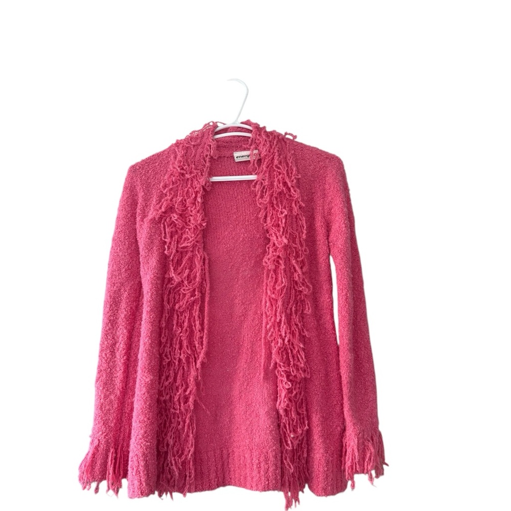 Pink Fringed Cardigan Sweater
